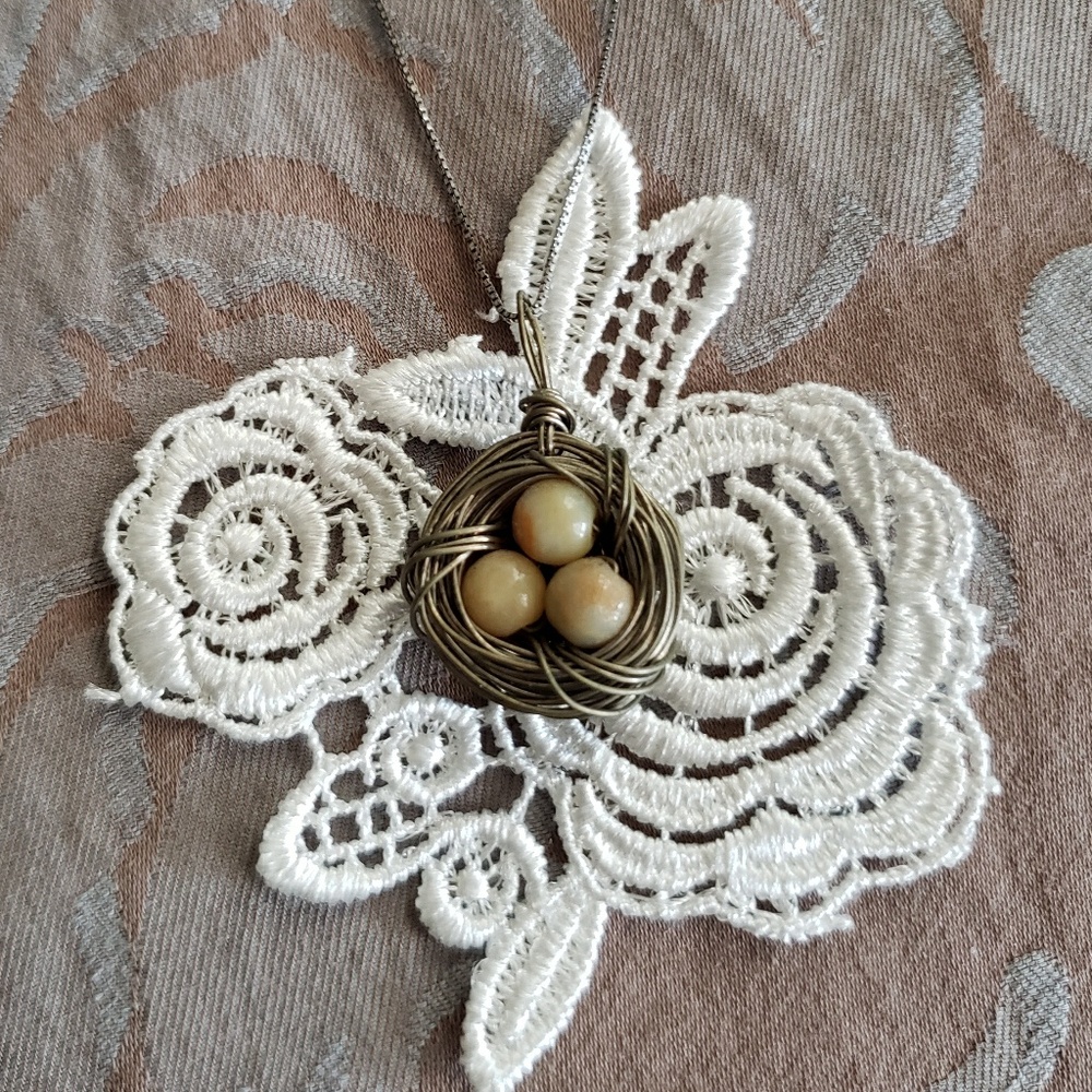 Bird's Nest Pendant w/Three Eggs Necklace